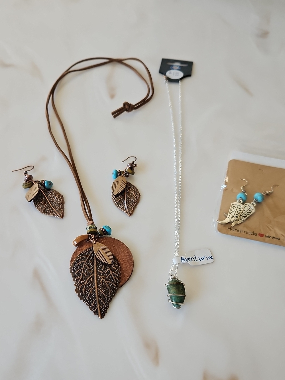 Brown Leaf Pendant Necklace and Earring Set - Brown